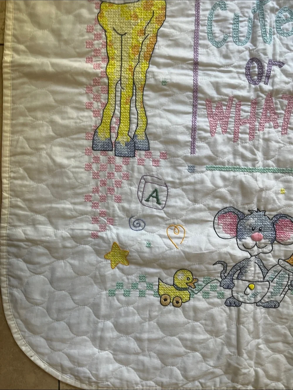 Handmade Cross Stitch Quilt Approx. 34” x 43”